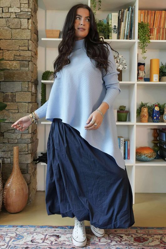 Bowie Asymmetric Turtle Neck Ribby Knit Ice